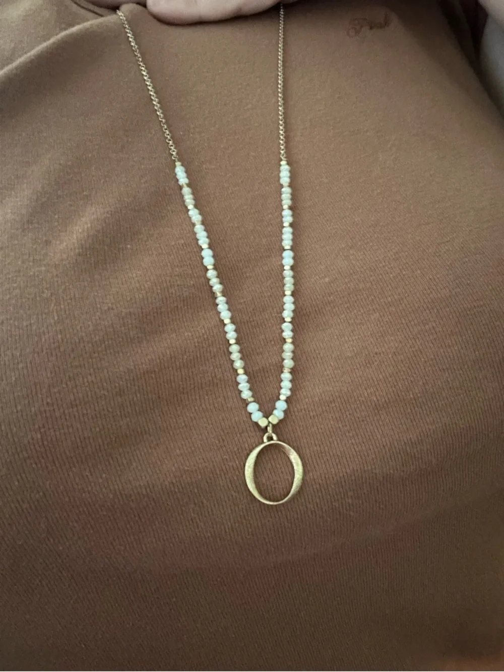Madewell White Bead Necklace with Gold Circle Pendant - Picture 3 of 3